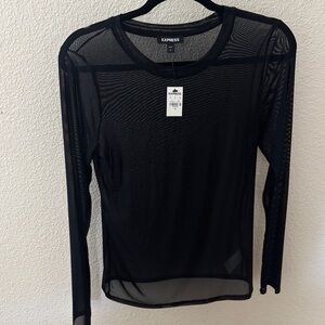 Express Black Mesh Long Sleeve Blouse